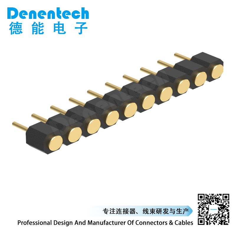 Denentech 2.54MM pogo pin H2.5MM single row female straight gold plated pogo pin connector in stock